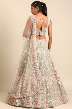 Alternative view of Mint Green Net Floral Embroidered Bridal Lehenga Choli