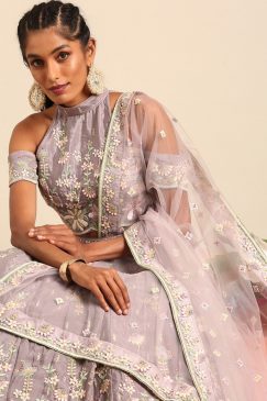 Alternative view of Mauve Georgette Floral Embroidered Bridal Lehenga Choli