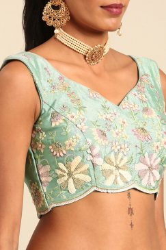 Alternative view of Sea Green Georgette Floral Embroidered Bridal Lehenga Choli