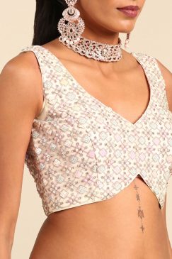 Alternative view of Cream Net Floral Embroidered Bridal Lehenga Choli