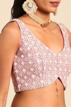 Alternative view of Mauve Net Floral Embroidered Bridal Lehenga Choli