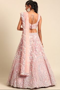 Alternative view of Pink Net Floral Embroidered Bridal Lehenga Choli