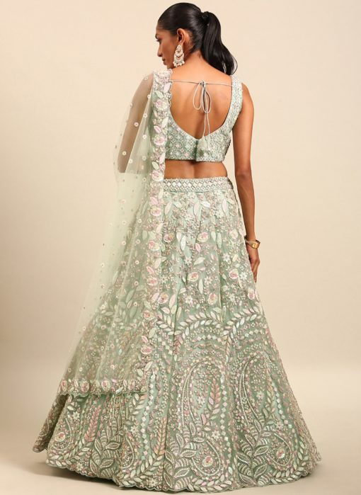 Green Tissue Net Heavy Embroidered Bridal Lehenga Choli main image 0