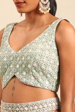 Alternative view of Light Green Net Floral Embroidered Bridal Lehenga Choli