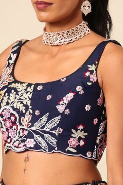 Alternative view of Navy Blue Georgette Floral Embroidered Sungeet Lehenga Choli