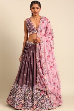 Rose Pink Georgette Floral Embroidered Sungeet Lehenga Choli