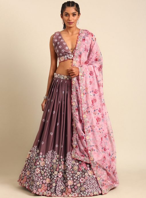 Rose Pink Georgette Floral Embroidered Sungeet Lehenga Choli