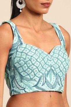 Alternative view of Turquoise Sequin Embroidered Sungeet Lehenga Choli