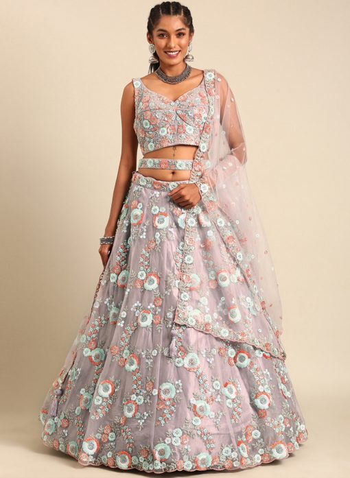Mauve Sequin Embroidered Sungeet Lehenga Choli