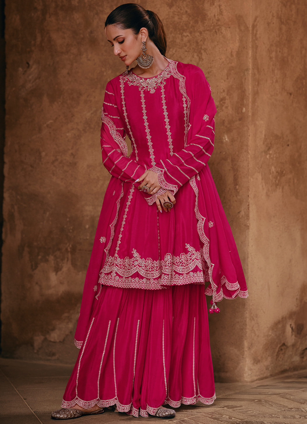 Pink Embroidered Designer Gharara Suit Salwar Kameez Designer Collection