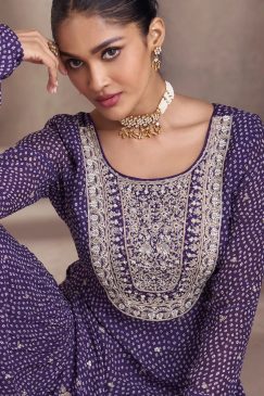 Alternative view of Purple Georgette Chinon Silk Designer Sharara Suit