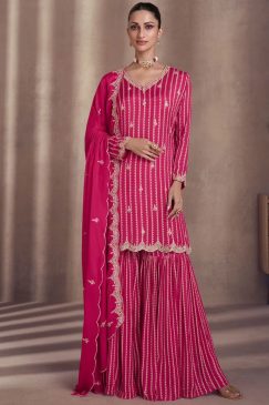 Pink Chinon Silk Designer Sharara Suit