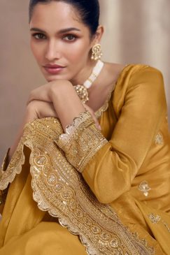 Alternative view of Yellow Chinon Silk Designer Sharara Suit