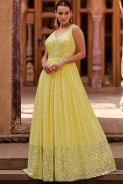 Yellow Georgette Designer Anarkali Gown