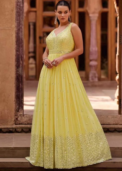 Yellow Georgette Designer Anarkali Gown