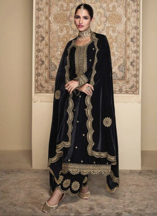 Black Velvet Embroidered Pant Suit