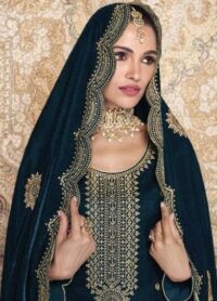 Teal Designer Readymade Pant Suit With Designer Embroidery Work