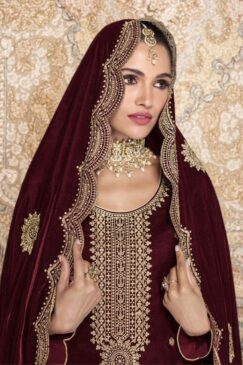 Alternative view of Maroon Velvet Embroidered Pant Suit