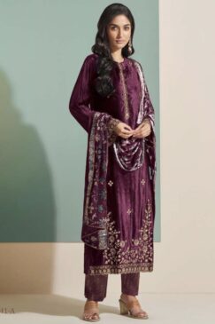 Plum Velvet Embroidered Pant Suit