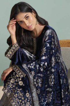 Alternative view of Navy Blue Velvet Embroidered Pant Suit