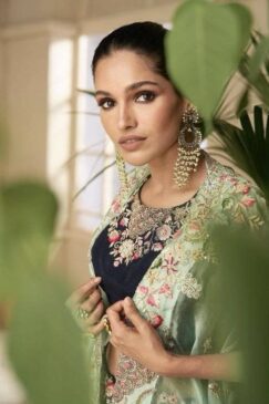 Alternative view of Navy Blue Silk Jacket Style Lehenga Choli