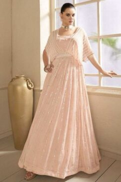 Pale Pink Silk Embroidered Anarkali Gown
