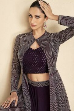 Alternative view of Purple Silk Jacket Style Lehenga Choli