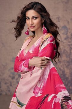 Alternative view of Pink Crepe Silk Jacket Style Palazzo With Crop Top