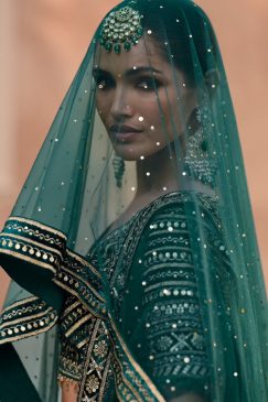 Alternative view of Green Pure Viscose Silk Embroidered Bridal Lehenga Choli
