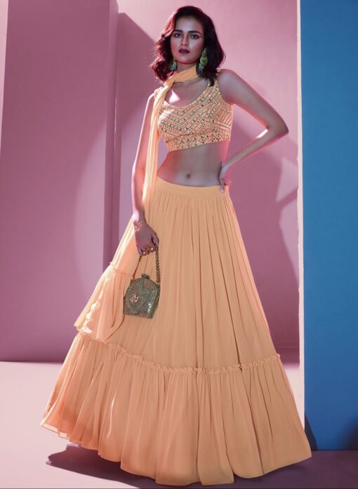 Orange Sangeet Party Wear Lehenga Choli