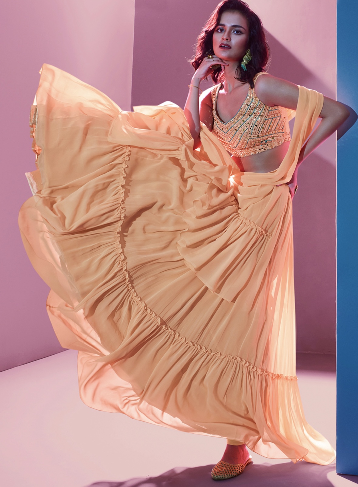 Orange Sangeet Party Wear Lehenga Choli
