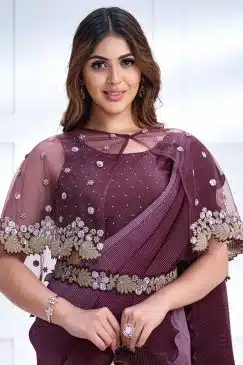 Alternative view of Plum Crepe Satin Silk Designer Saree