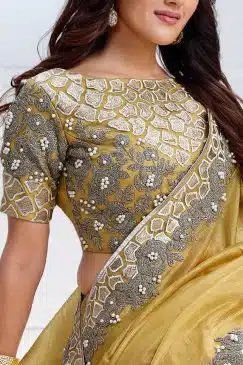 Alternative view of Yellow Crush Silk Designer Saree