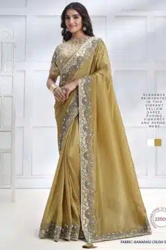 Yellow Crush Silk Designer Saree