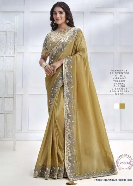 Yellow Crush Silk Designer Saree