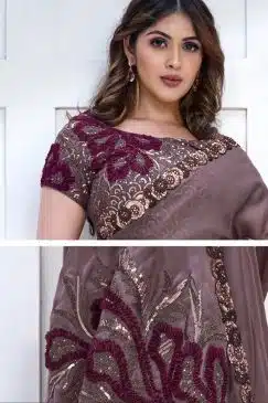 Alternative view of Mauve Crepe Satin Silk Designer Saree