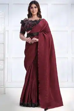 Maroon Crepe Silk Georgette Designer Saree
