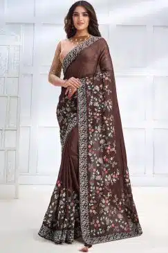 Brown Georgette Silk Designer Saree