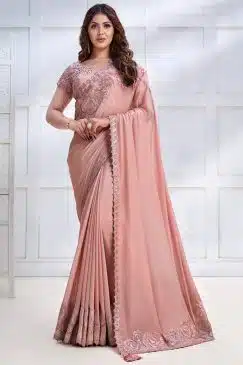 Peach Crepe Georgette Designer Saree