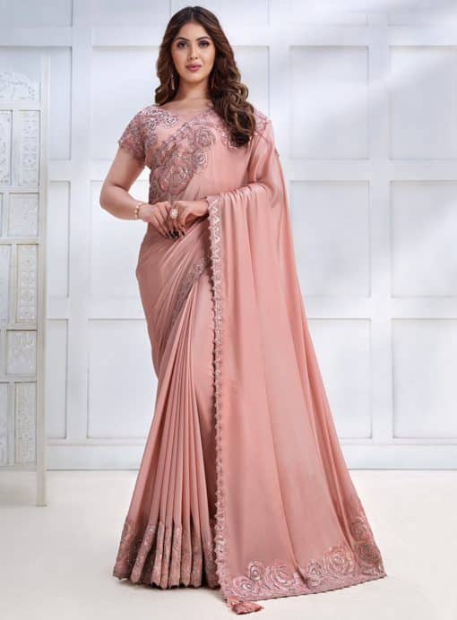 Peach Crepe Georgette Designer Saree