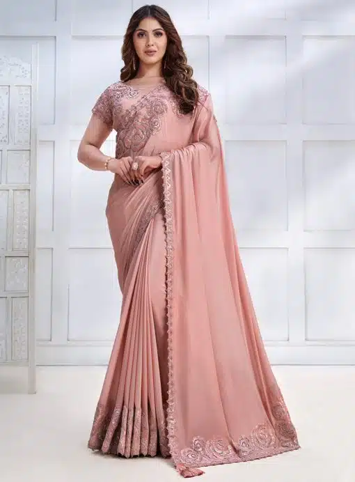 Peach Crepe Georgette Designer Saree
