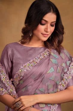Alternative view of Purple Velvet Textured Net Designer Saree