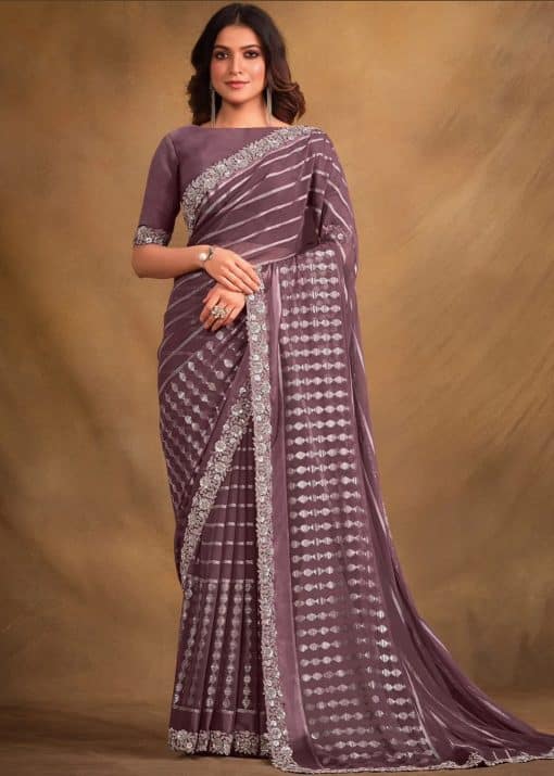 Plum Fancy Georgette Designer Saree