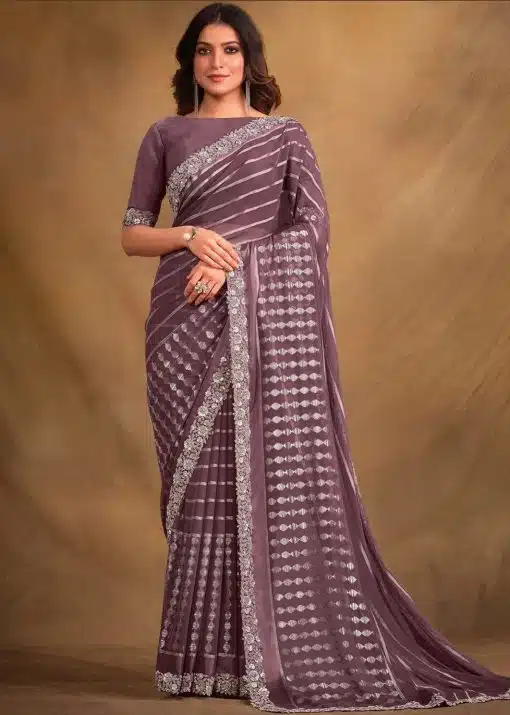 Plum Fancy Georgette Designer Saree