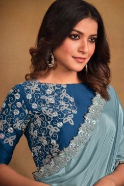 Alternative view of Powder Blue Crepe Georgette Silk Designer Saree