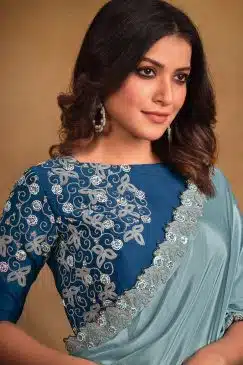 Alternative view of Powder Blue Crepe Georgette Silk Designer Saree