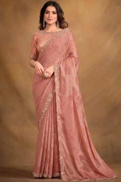 Peach Jacquard Georgette Designer Saree