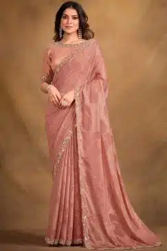 Peach Jacquard Georgette Designer Saree
