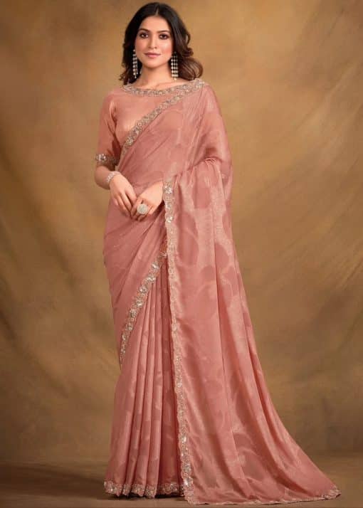 Peach Jacquard Georgette Designer Saree