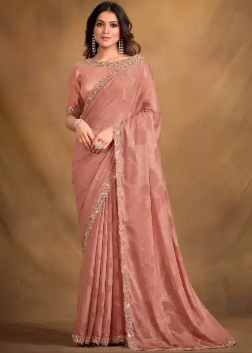 Peach Jacquard Georgette Designer Saree